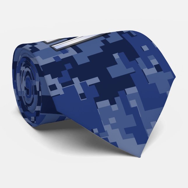 Libra Zodiac Symbol on Blue Digital Camouflage Tie (Rolled)