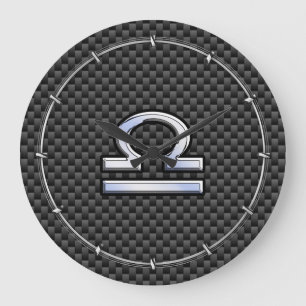 Libra Zodiac Symbol on Carbon Fibre Decor Large Clock