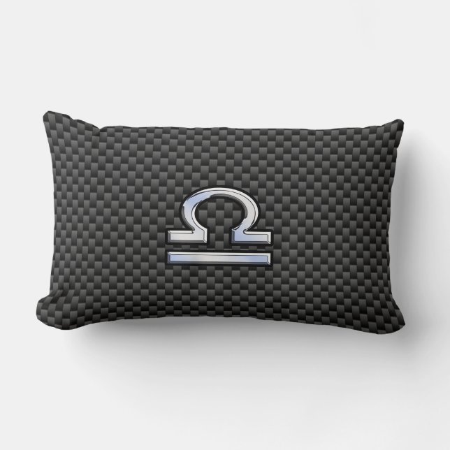 Libra Zodiac Symbol on Carbon Fibre Decor Lumbar Cushion (Front)