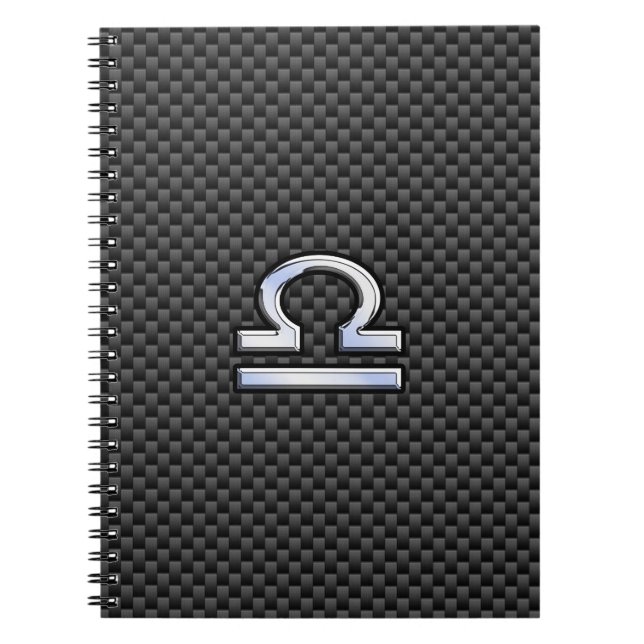 Libra Zodiac Symbol on Carbon Fibre Print Notebook (Front)