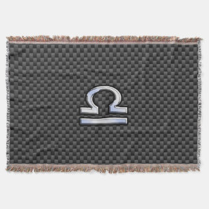 Libra Zodiac Symbol on Carbon Fibre Print Throw Blanket