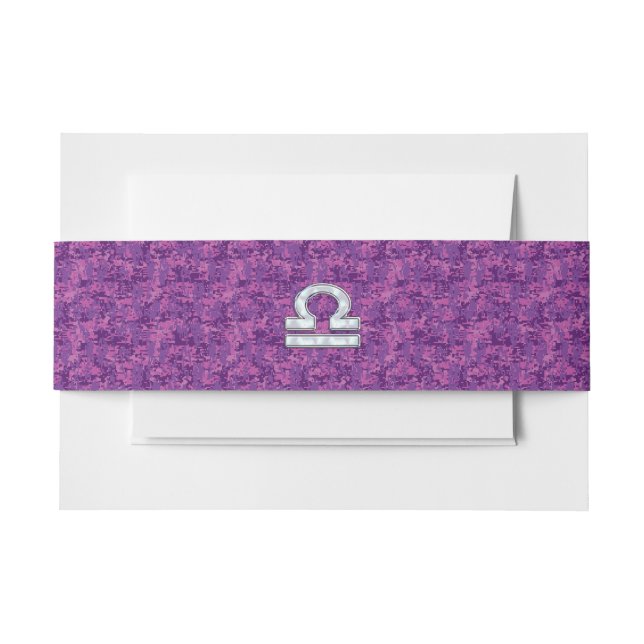 Libra Zodiac Symbol on Fuchsia Digital Camo Invitation Belly Band (Front Example)