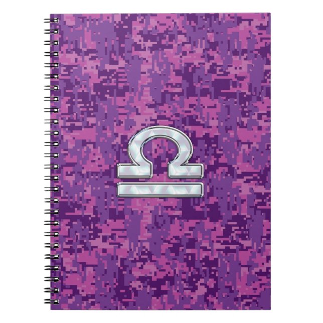 Libra Zodiac Symbol on Fuchsia Digital Camo Notebook (Front)