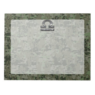 Libra Zodiac Symbol on Green Digital Camouflage Notepad