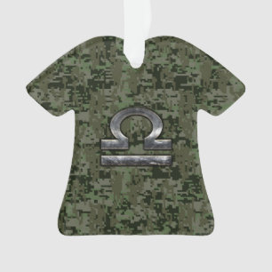 Libra Zodiac Symbol on Green Digital Camouflage Ornament