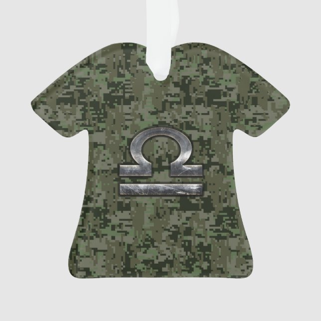 Libra Zodiac Symbol on Green Digital Camouflage Ornament (Front)