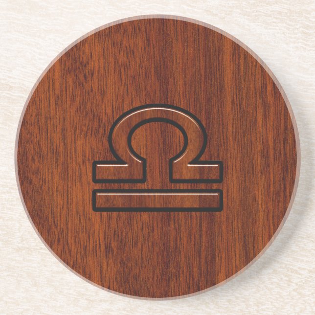 Libra Zodiac Symbol on Mahogany Coaster (Front)
