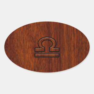 Libra Zodiac Symbol on Mahogany Oval Sticker