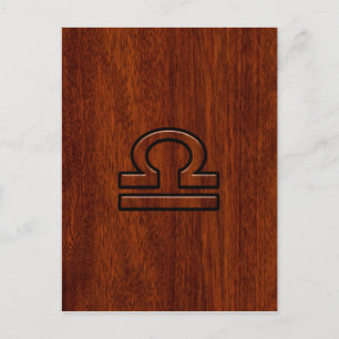 Libra Zodiac Symbol on mahogany style print Postcard