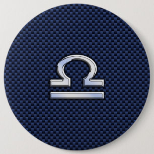 Libra Zodiac Symbol on Navy Blue Carbon Fibre 6 Cm Round Badge
