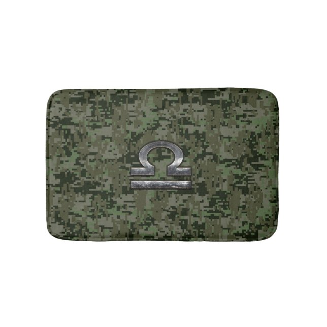 Libra Zodiac Symbol on olive green digital camo Bath Mat (Front)