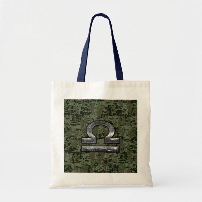 Libra Zodiac Symbol on olive green digital camo Tote Bag (Front)