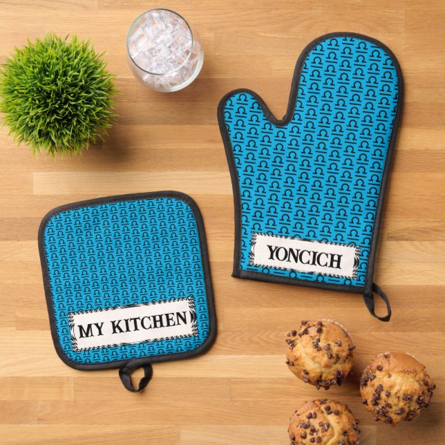 Libra Zodiac Symbol Standard by Kenneth Yoncich Oven Mitt & Pot Holder Set (Top Down)