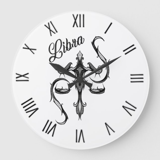 Libra Zodiac Symbol with Black Roman Numerals Large Clock (Front)