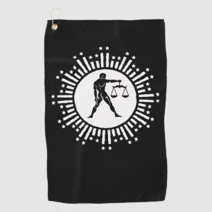 Libra Zodiac Symbol with Stars Black and White Golf Towel