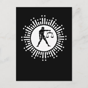 Libra Zodiac Symbol with Stars Black and White Holiday Postcard