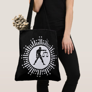 Libra Zodiac Symbol with Stars Black and White Tote Bag