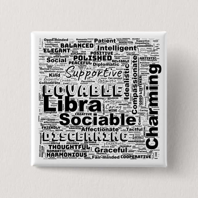 Libra Zodiac Word Cloud Inspiration Button (Front)