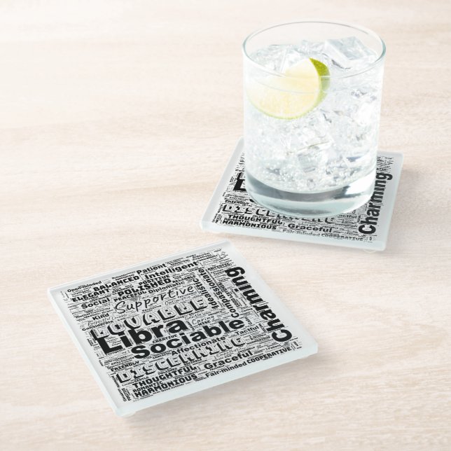 Libra Zodiac Word Cloud Inspiration  Glass Coaster (Angled)