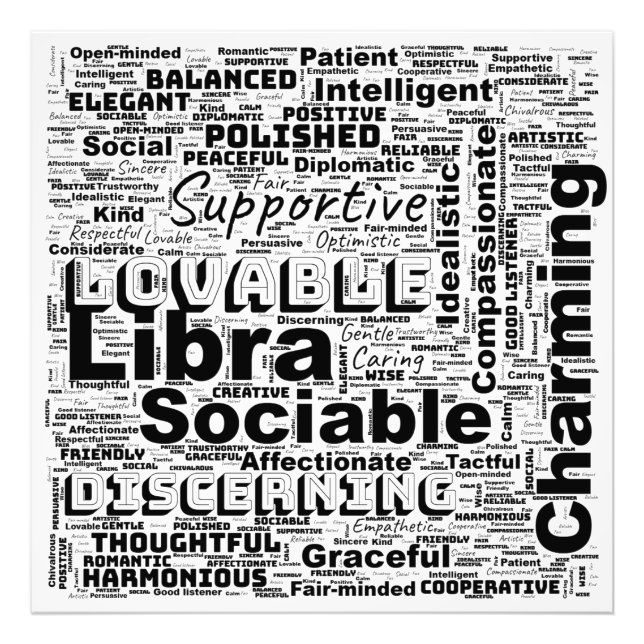 Libra Zodiac Word Cloud Inspiration Glossy Photo Print (Front)