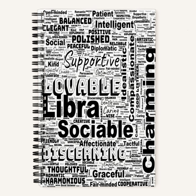 Libra Zodiac Word Cloud Inspiration  Notebook (Front)