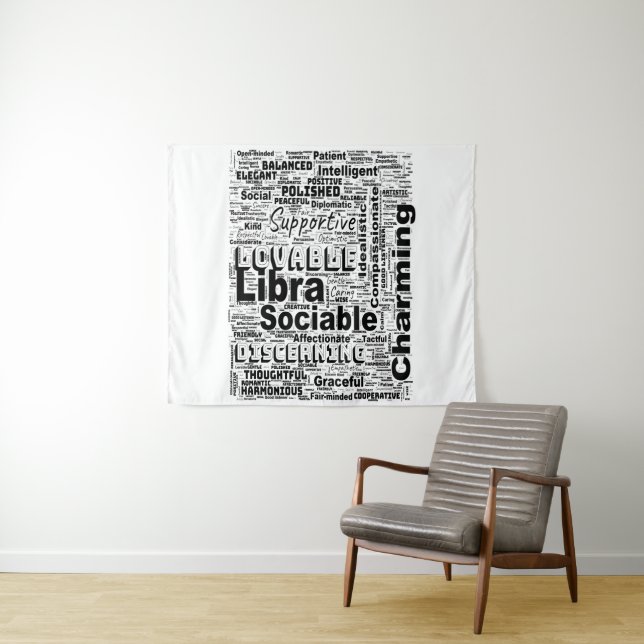 Libra Zodiac Word Cloud Inspiration  Tapestry (In Situ (Horizontal))
