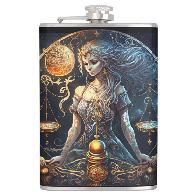 Libra Zodiak Sign Hip Flask (Front)