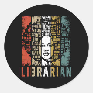 Librarian Afro African American Women Black Histor Classic Round Sticker