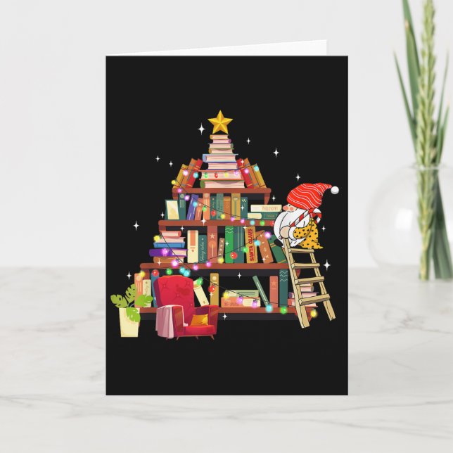 Librarian And Book Lover Christmas Library Tree Li Card (Front)