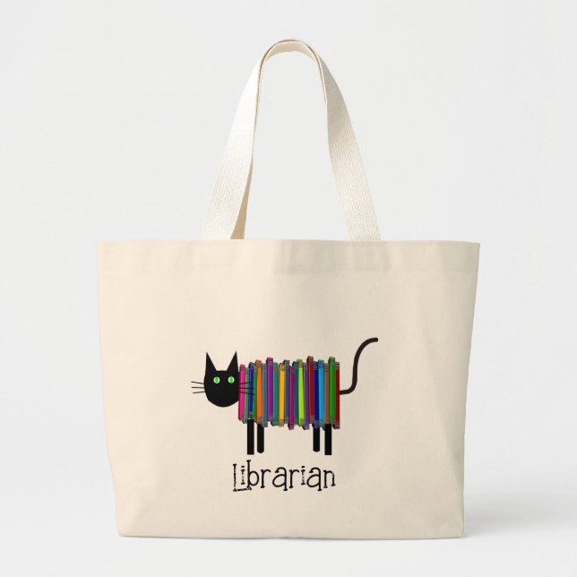 Librarian Book Cat  Large Tote Bag (Front)