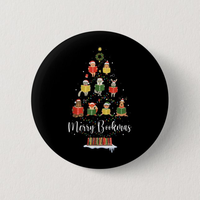 Librarian Book Lover Books Christmas Tree Merry Bo 6 Cm Round Badge (Front)