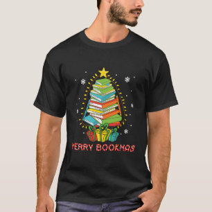 Librarian Book Lover Books Christmas Tree Merry Bo T-Shirt