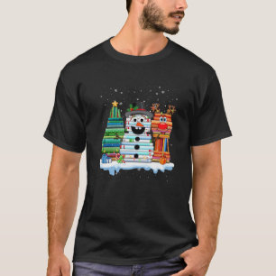 Librarian Book Lover Christmas Book Stack Reindeer T-Shirt