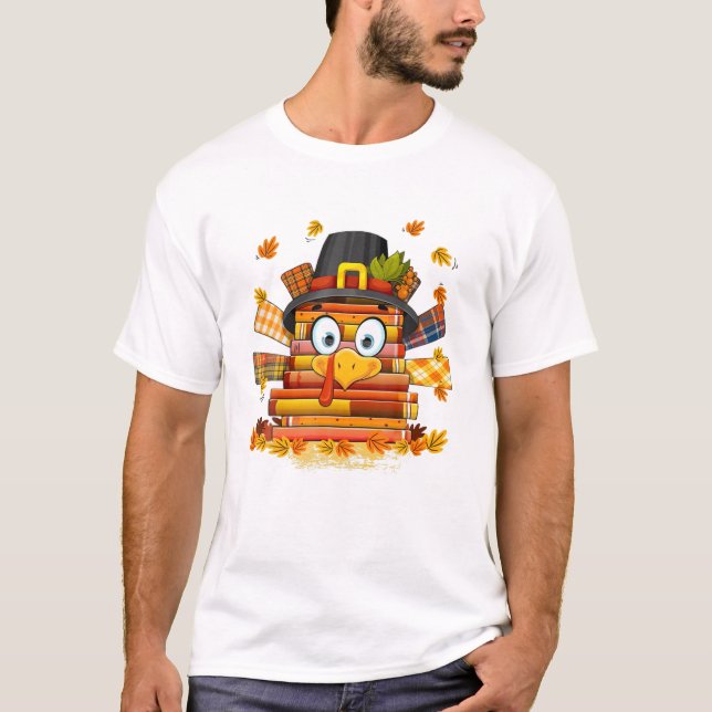 Librarian Book Lover Reader Funny Turkey Thanksgiv T-Shirt (Front)