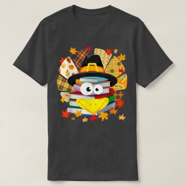 Librarian Book Lover Reader Funny Turkey Thanksgiv T-Shirt (Design Front)