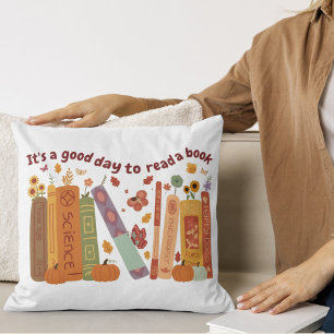 Librarian book Lovers Orange Pumpkin & Fall Leaves Cushion