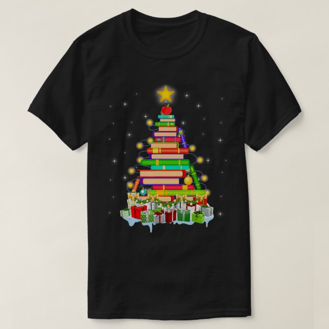 Librarian Book Readers Ornament Xmas Library Tree  T-Shirt (Design Front)