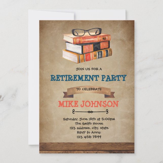Librarian Book Themed Retirement invitation (Front)