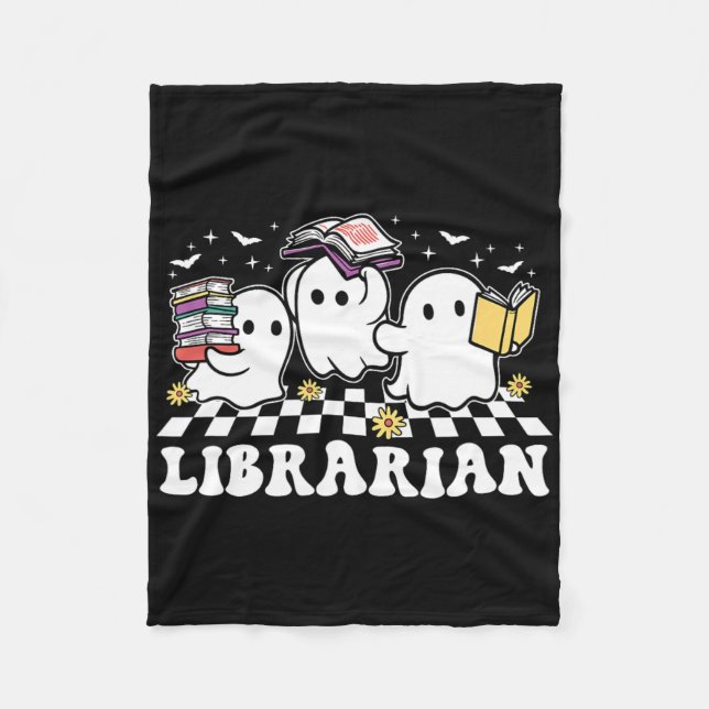 Librarian Cute Ghost Book Reading Funny Halloween  Fleece Blanket (Front)