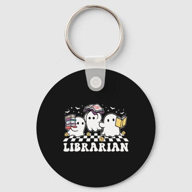 Librarian Cute Ghost Book Reading Funny Halloween  Key Ring (Front)