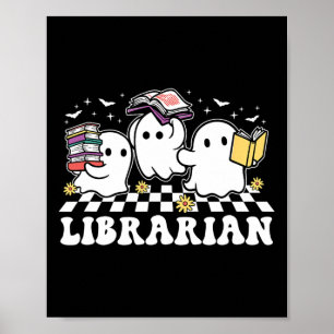 Librarian Cute Ghost Book Reading Funny Halloween Poster