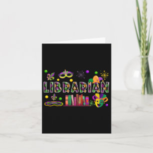 Librarian Funny Mardi Gras Masked Beads Symbols Co Card