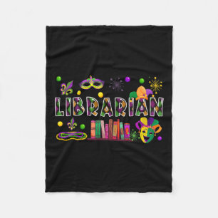 Librarian Funny Mardi Gras Masked Beads Symbols Co Fleece Blanket