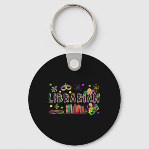 Librarian Funny Mardi Gras Masked Beads Symbols Co Key Ring