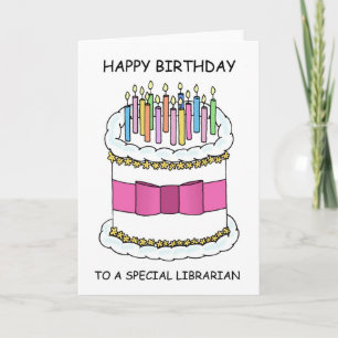 Librarian Happy Birthday Cake with Candles Card