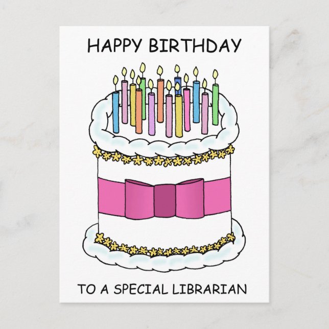 Librarian Happy Birthday Cake with Candles Postcard (Front)