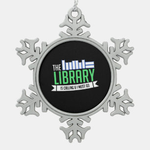 Librarian Library Books Gift Snowflake Pewter Christmas Ornament
