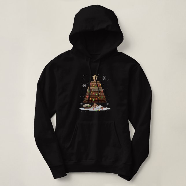 Librarian Library Tree Christmas Book Lover Reader Hoodie (Design Front)