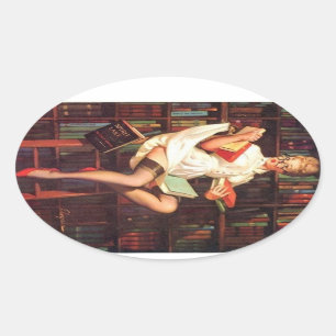 Librarian Pin Up Oval Sticker