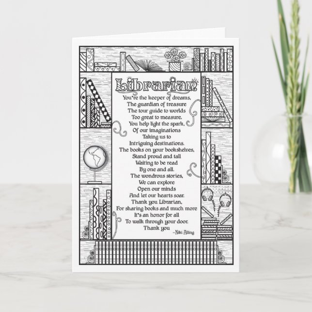 Librarian Poem (Colorable) Card (Front)